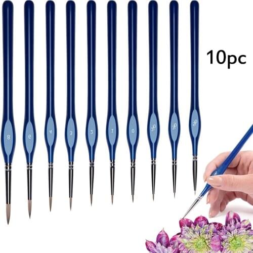 Detail Paint Brushes Set 10pcs Miniature Brushes for Fine Detailing & Art Painting - Acrylic Watercolor Oil Models Warhammer Blu