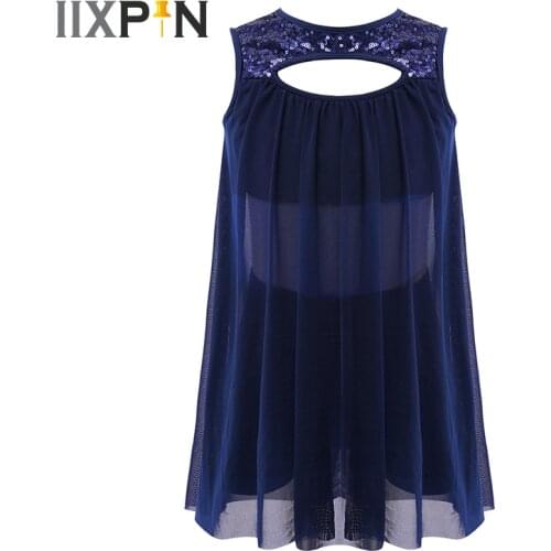 Kids Girls Ballet Dress See-through Chiffon Sleeveless Sequins Dance Wear With Shorts Set Contemporary Lyrical Dance Costumes