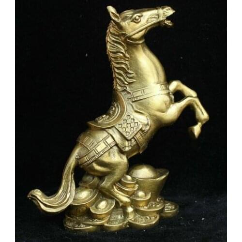 Chinese Folk Fengshui Brass Yuanbao Wealth Animal 12 Zodiac Year Horse Statue