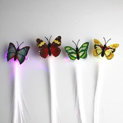 Colorful butterfly glow braids flash headdress led fiber optic braid toys glow Christmas toys wholesale