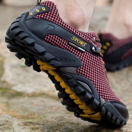 Summer Outdoor Hiking Shoes Men Cow Leather Breathable Camping Climbing Trekking Shoes Men Mountain Boots Waterproof Sneakers