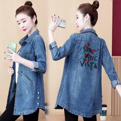 Jean Jacket Fashion Women Clothes Oversized Jeans Denim Coat Spring Fall 2021 New embroidery Jackets Women Casual Outerwear Tops