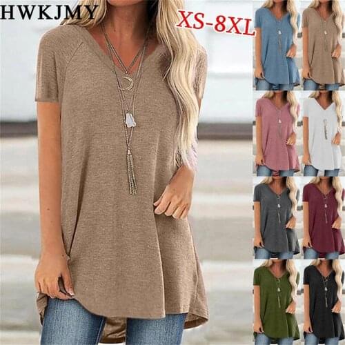 Summer Womens Clothes Casual V-neck Short Sleeves Tops Loose Ladies Cotton T Shirts Plus Size Tee 8XL