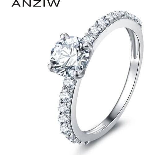 ANZIW Hot Sale Luxury Band Ring Pave Engagement Rings For Women Beautiful Princess Cut Rings anillos de plata 925 de ley mujer