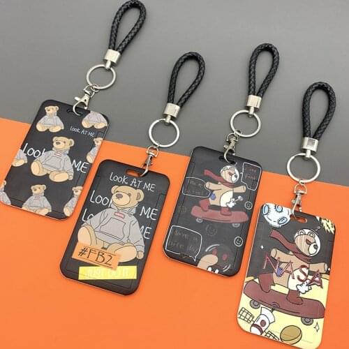 Cartoon Men Cool Boy Girl ID Credit Bank Card Holder Students Bus Card Case Hand Rope Child Visit Door Identity Badge Card Cover