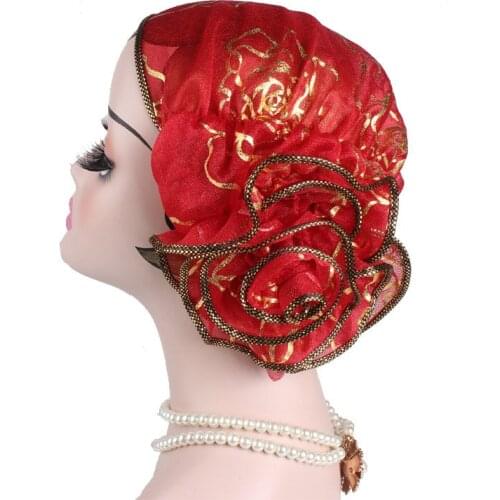 Big Flower Muslim Hijab Scarf Women Hair Loss Cap Beanie Skullies Cancer Chemo Cap Islamic Indian Hat Cover Head Scarf Bonnet