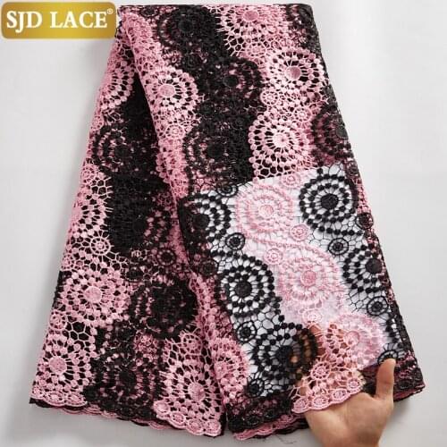 SJD LACE New Arrivals Guipure Cord Lace Pink Black Design Water Soluble Nigerian African Net Lace Fabric For Bridal Dress A2506