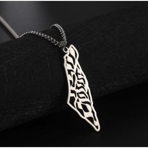 Stainless Steel Mens and Womens Titanium Steel Necklace Palestine Israel Territory Country Map Necklace Couple Gift Jewelry
