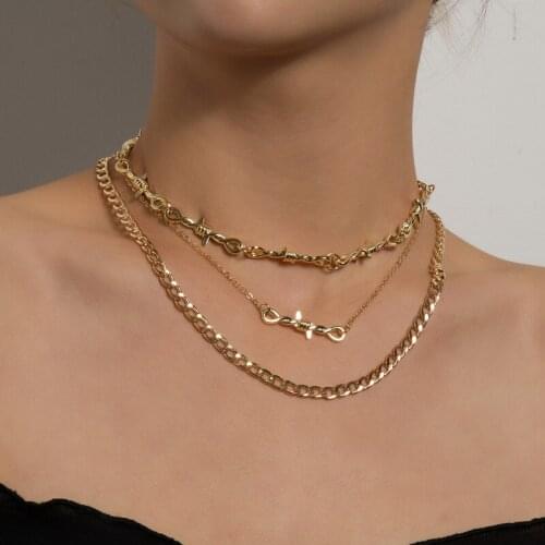 Punk Twisted Thistles and Thorns Thick Chain Choker Necklace Women Multilayer Geometric Clavicle Necklace Colar Chocker Jewelry