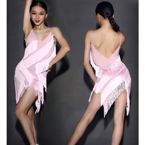 New Latin Dance Dress For Girls Sexy Fringed Dress Children Practice Clothes Backless Latin Dance Performance Costumes DN9608