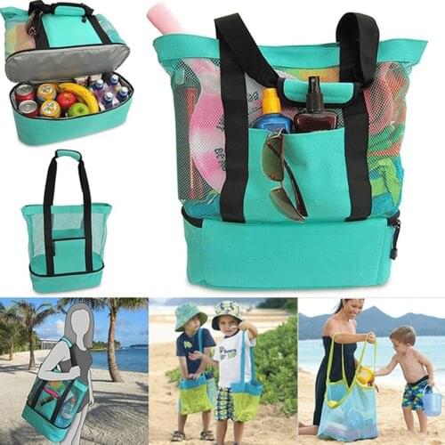 Insulation Beach Bag Portable Camping Picnic Fresh-keeping Organizer Uniform Mesh Large Capacity Top Handle Shoulder Bag