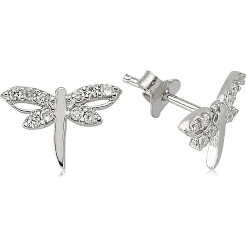 Silver Dragonfly Studded Earrings