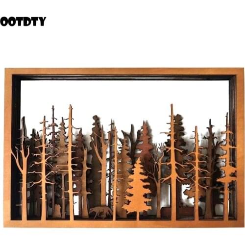 Wide Intricate Woods Wooden Wall Hanging Ornament Pendant Mysterious Hanging Forest Scene Sign Decoration Rectangle Arts