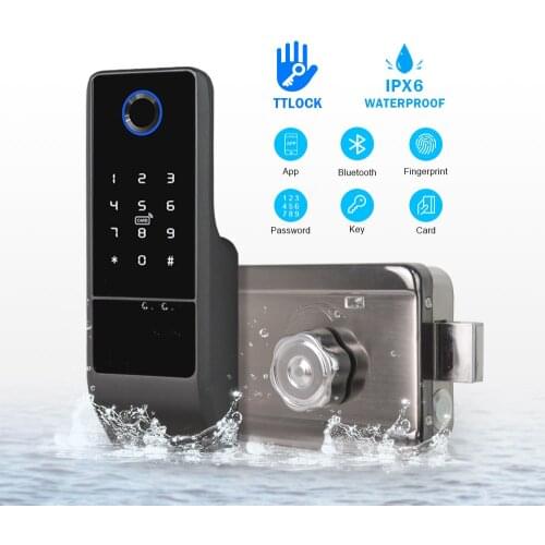Freecan Waterproof Outdoor Smart Lock, IPX6 Fingerprint Door Lock Digital RFID Card Rim Lock