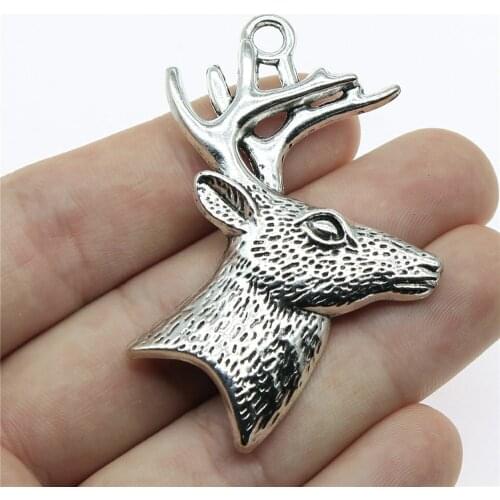 WYSIWYG 2pcs 60x43mm Pendant Deer Head Reindeer Charm Pendants For Jewelry Making Deer Head With Antlers Pendants