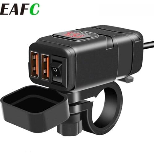 Dual USB Port 12V Waterproof Motorcycle Handlebar Charger Quick Charger 3.0 with Voltmeter USB Motorcycle Charger for Universal