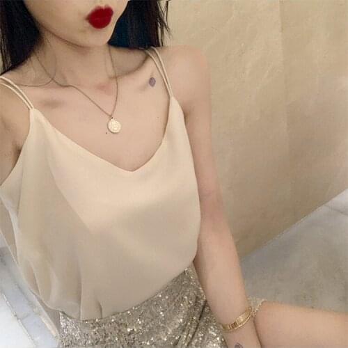 Size S-2XL Women Chiffon Crossed Camisole Tops Female Polyester V-neck Chic Tanks Sleeveless Basic Solid T shirts DS151