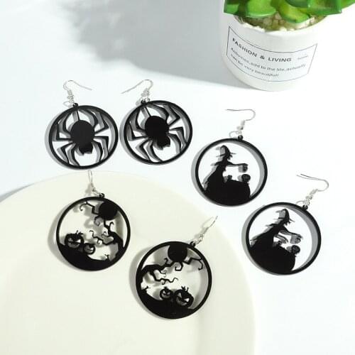 ZiccoWong Halloween Whitch Skull Acrylic Dangle Earrings Women Hallowmas Bat Scary Spider Skeleton Drop Earring Party Jewelry