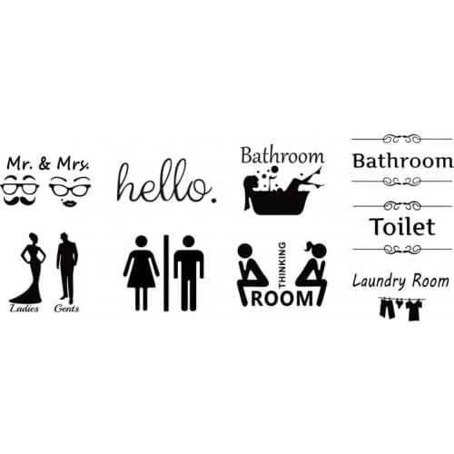 1PC Toilet Entrance Sign Door Stickers For Public Place Home Decoration Creative Pattern Wall Decals DIY Funny Vinyl Mural Art