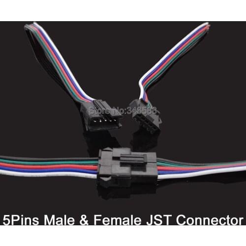 10 Pairs 5-Pin 5Pins JST SM Connectors Male & Female Plug & Socket Cable Wire for 5050 SMD RGBW or RGBWW LED Strips