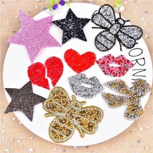 10pcs/lot heart broken hot fix rhinestone heat transfer mix design iron on motifs patches DIY applique for kid garment bag shoe