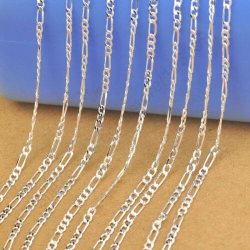 10PCS Wholesale Jewelry Figaro Necklaces Set 925 Sterling Silver Necklace Chains+Lobster Clasps For Pendant 16-30"