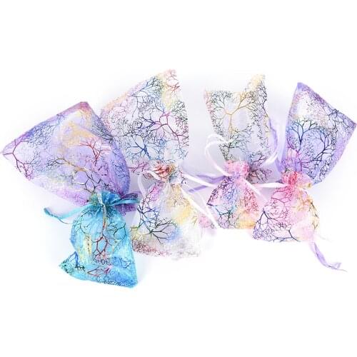 10pcs/pack 4 Sizes Coralline Print Drawstring Bag Organzation Jewelry Pouch Wedding Party Favor Bag Pouches Randomly