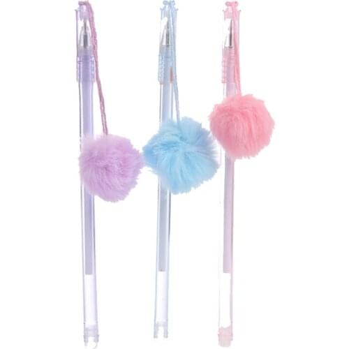 3pc Kawaii Student Gel Pen Cute Hair Ball Pendant Pen Cartoon Learning Stationery Office Supplies Supplies Black Sign Pen