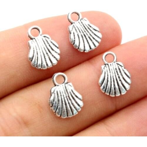 40pcs/lot 12x8mm Antique Silver Plated Shell Handmade Charms Pendant DIY Jewelry Findings for Bracelet Necklace