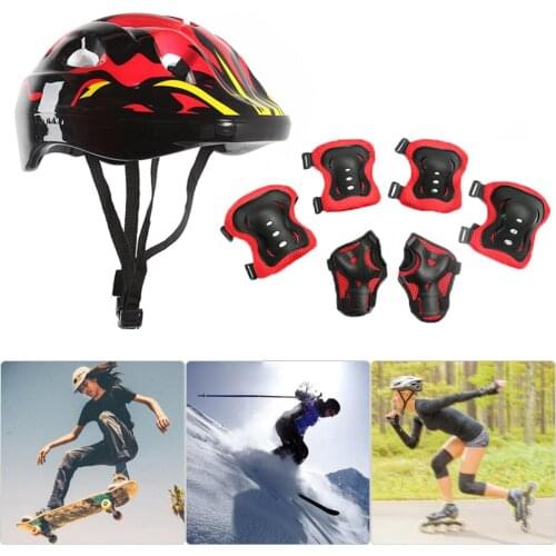 7Pcs Kids Roller Skate Bicycle Helmet Knee Elbow Palm Pads Protective Gear Set