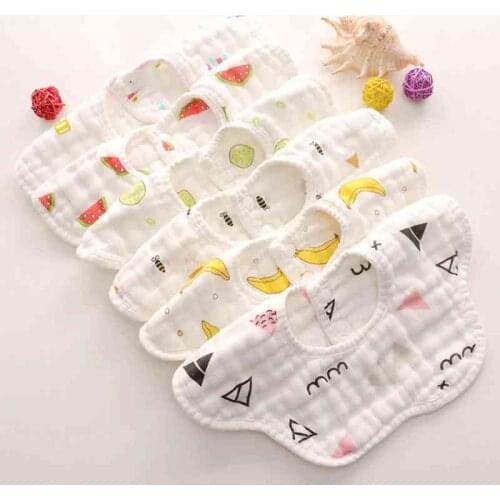 8 Layers Gauze Cotton Baby Bibs 360 Degree Rotating Cute Infant Bandana Bibs Burp Cloth Cartoon Soft Newborn Saliva Towel