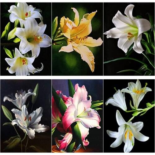 New 5D DIY Diamond Painting Lilie Flowers Diamond Embroidery Scenery Cross Stitch Full Square Round Drill Home Decor Manual Gift