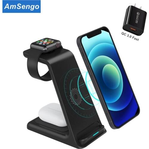 3 in 1 Wireless Charger For Iphone 12/11/XS/X QI 15W Fast Charge Desktop Wireless Charge Dock For Apple Watch 6/5/4 Airpods pro