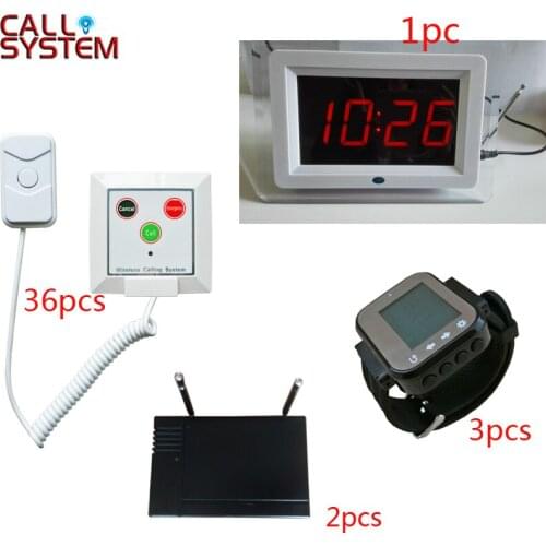 Hospital nurse call bell system with 1 host receiver 3 wrist pager 36 bed push calling button 2 signal repeater