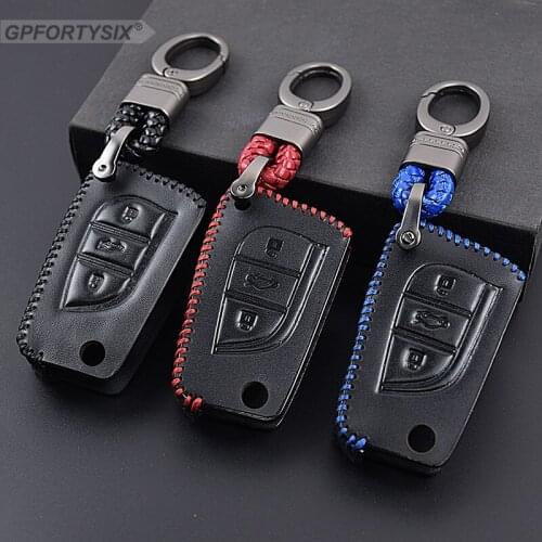 Car Key Case Cover Keyfob Genuine Leather Protect Shell For Toyota COROLLA Camry CROWN LEVIN Reiz EZ RAV4 Highlander CY753-CN
