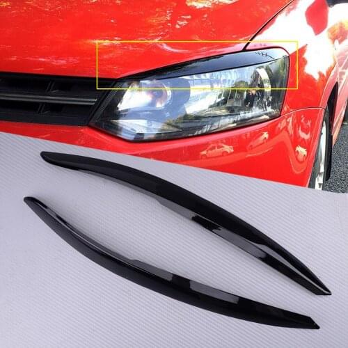 Black Plastic Car Headlight Eyebrow Eyelid Trim Cover Fit For VW Polo MK5 2011 2012 2013 2014 2015 2016 2017