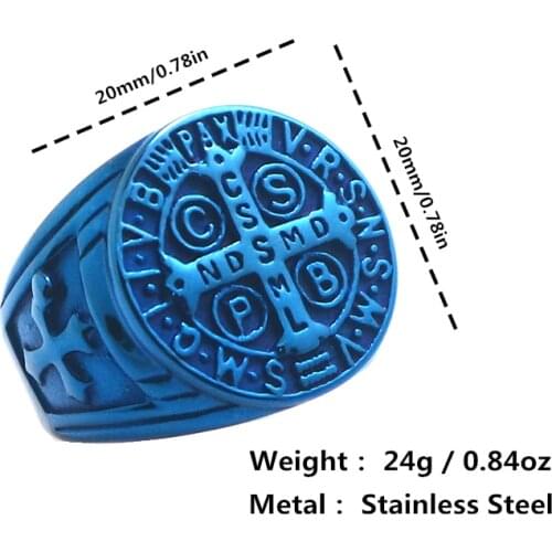CSPB CSSML NDSMD Saint Benedict of Nursia 316L Stainless Steel Blue Ring Newest