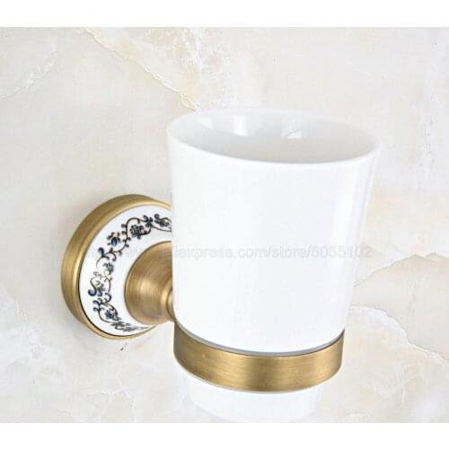 Cup & Tumbler Holders Wall Mounted Toothbrush Cup Holder Antique Brass Bathroom Accessories Wall Decoration zba811
