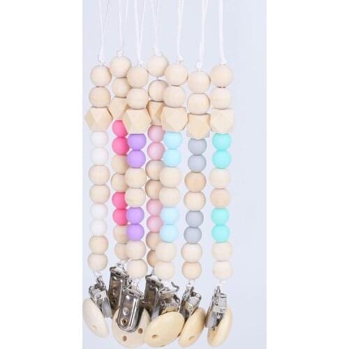 Baby Pacifier Clip Chain Wooden Holder Chupetas Soother Pacifier Clips Leash Strap Nipple Holder For Infant Feeding LA996710