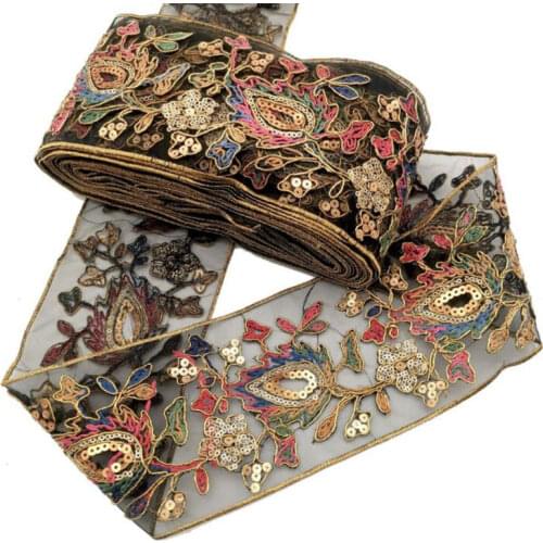 Ethnic style sequin strand embroidery lace Bronze gold embroidered bar code Clothing luggage accessories