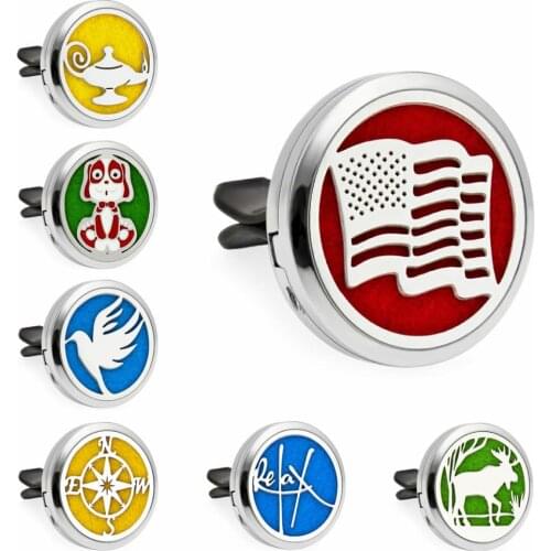 Flag cute dog compass rose Relax 30mm Diffuser Locket Car vent clip Aromatherapy Essential Oil perfume locket Magnetic 10Pads