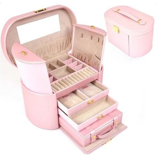 FS Elliptic 4 floor space jewelry box with independent small bag ,earrings necklaces pendants pink gift box jewelry holder