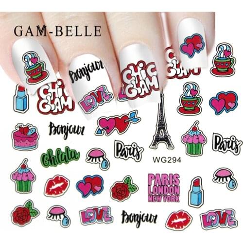 GAM-BELLE 1PCS Optional Colorful Water Transfer Nail Sticker Lovely Cat Cake Rainbow Image Nail Art Decorations Decals CHWG