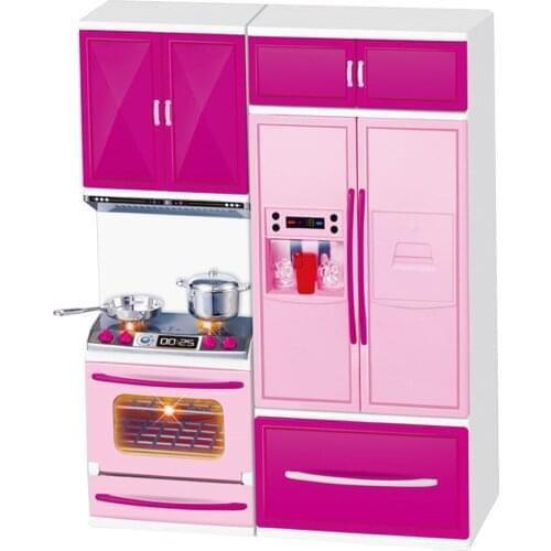 Simulation Kitchen Cabinets Set Children Pretend Play Cooking Tools Mini Dolls Tableware Suits Toys Girls Dollhouse Play Toy Gif