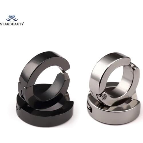 1Pair Punk Stainless Steel Black Silver Color Ear Clip Cuff Women Men Fake Piercing Rings Finti Orecchio dilataciones falsas