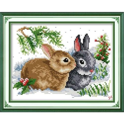 Rabbits DIY Handmade Needlework Counted 14CT Printed Cross Stitch Embroidery Kit Set Home Decoration