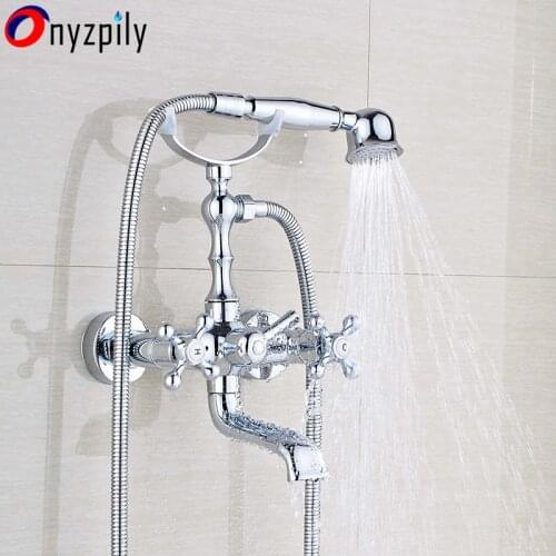 Brass Wall Mount Chrome Bathroom Tub Faucet Hand Shower Hot &Cold Water Mix Tap