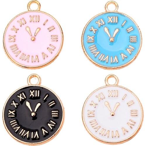 10Pcs/Lot Lovely Clock Enamel Alloy Pendant Black Blue White Pink Fun Charms For DIY Bracelet Jewelry Making Supplies Wholesale