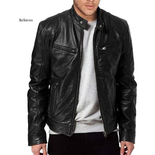 Mens Fashion Leather Jacket Slim Fit Stand Collar PU Jacket Male Anti-wind Motorcycle Lapel Diagonal Zipper Jackets Men 5XL