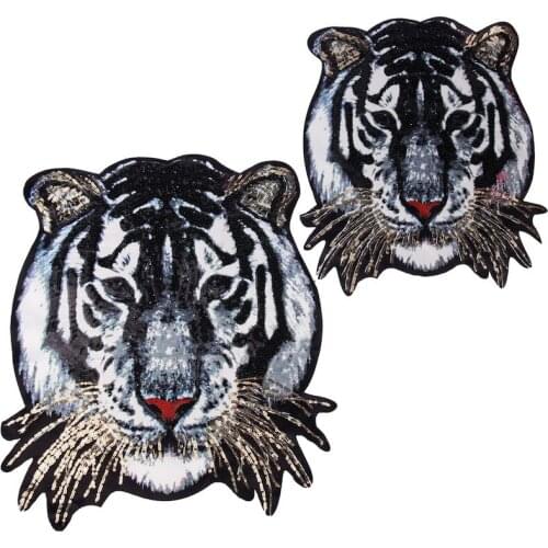 1Piece Big Tiger Sequined Patches Embroidery Sewing on Applique Patch for Clothing DIY Fashion Clothes Parches LSHB804